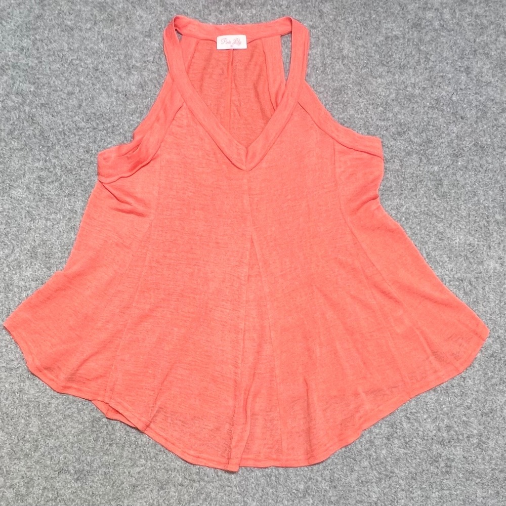 Pink Lily Womens Coral Orange V-Neck Sleeveless Flared Boho Tank Top Size M